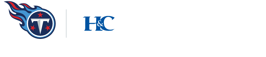 Tennesse Titans and Hughes and Coleman logo lockup. The Official Injury Lawyers of the Tennessee Titans.