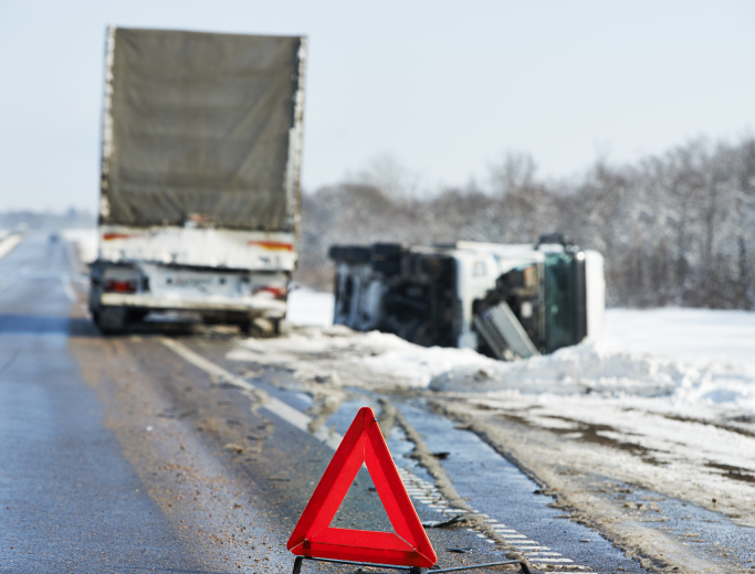 Jackknife truck accident in snow