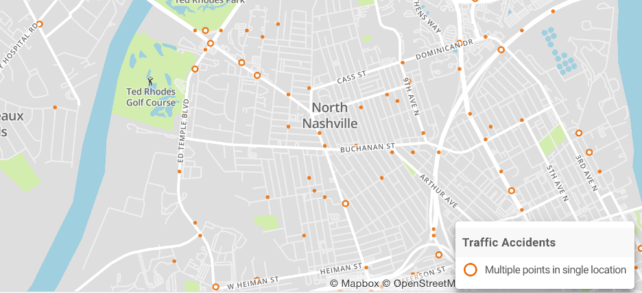 North Nashville T-bone car accident map