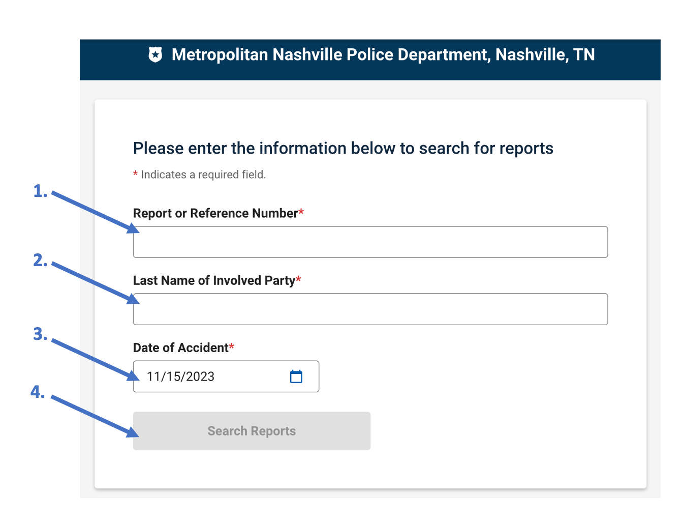 Nashville metro police report form example